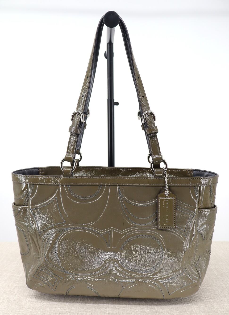 Coach F18326 Signature Gallery Stitch Tote Green Patent Leather